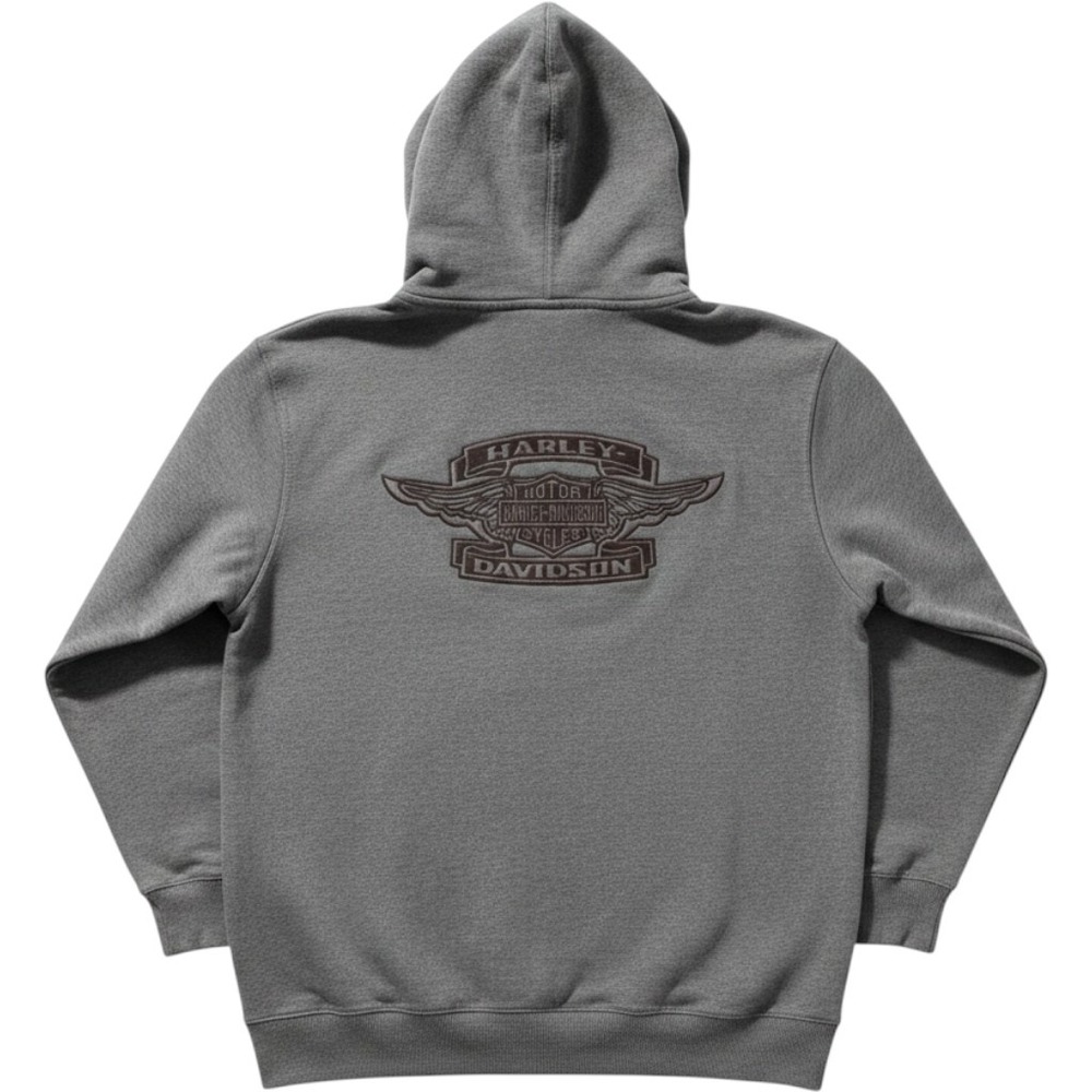 Harley-Davidson Zip Hoodie XL Gray Embroidered Logo Fleece Biker Gorpcore‎